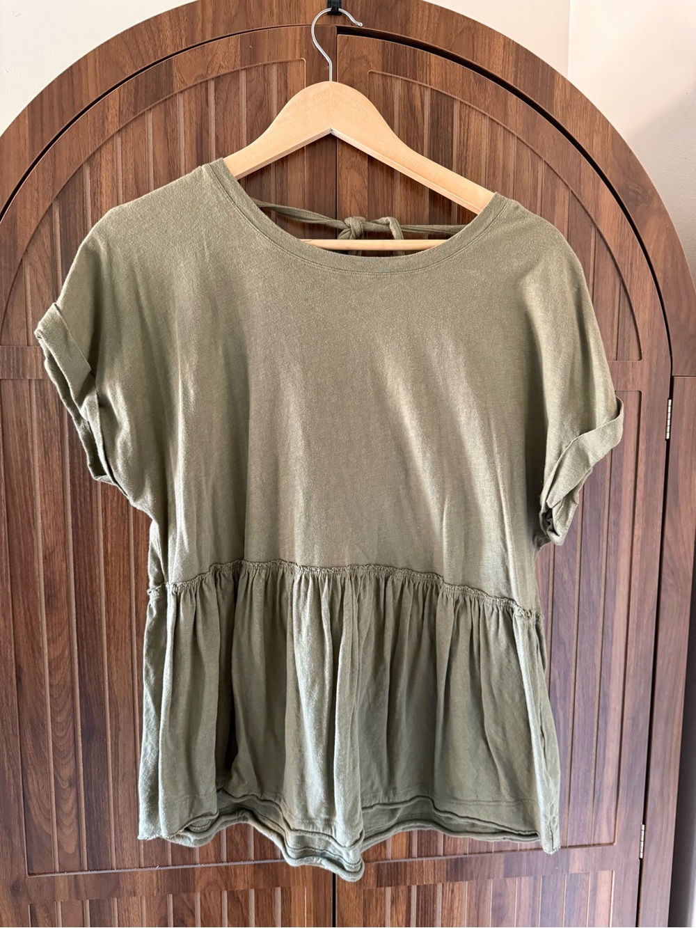 American Eagle Outfitters Olive Peplum Tie-Back Top